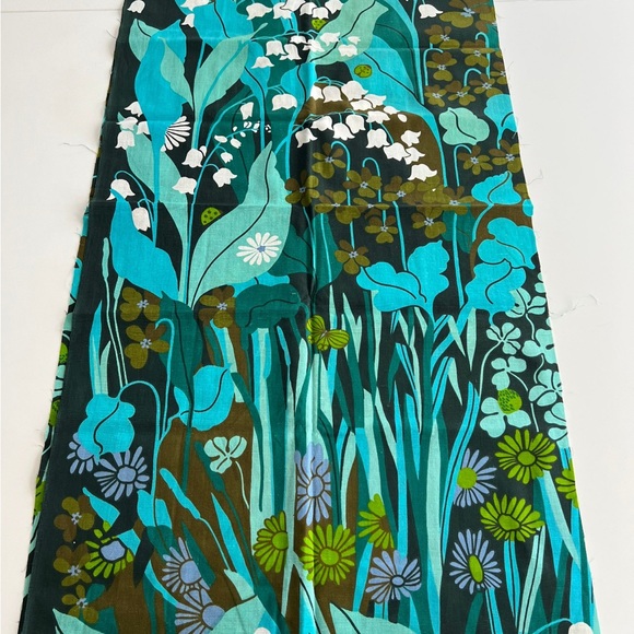Vintage turquoise fabric design Louise Carling Sweden. Rare 70s retro fabric - Picture 3 of 7